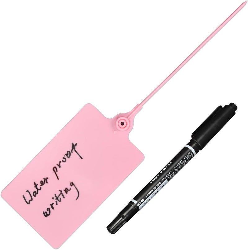 LeadSeals 100 Plastic Shipping Tags - Waterproof, Writable, Hanging Tags with One Pink Marker Pen - Image 1